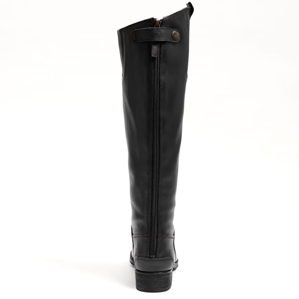 Sam Edelman Penny Knee-High Black Leather Riding Boots Block Heel Almond Toe - Picture 6 of 16